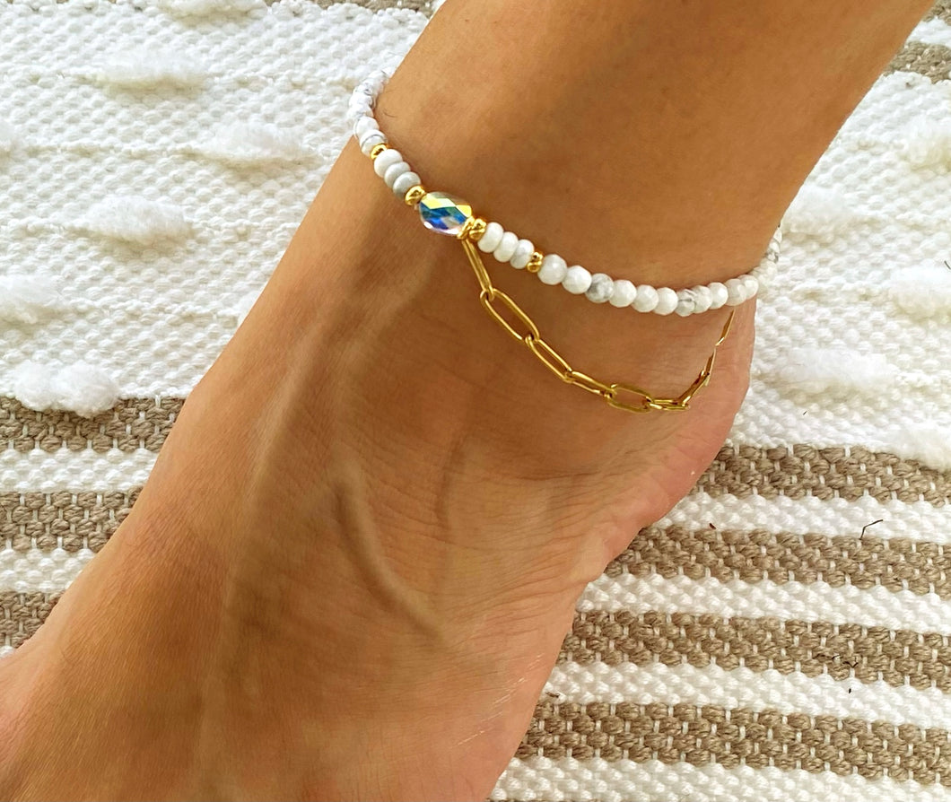 Paperclip Chain White Howlite Anklet